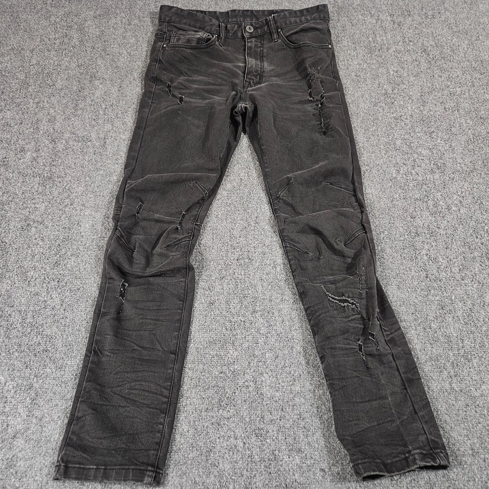 Smoke Rise Distressed Jeans Mens 32x32 Black Slim Fit Moto Streetwear Denim‎